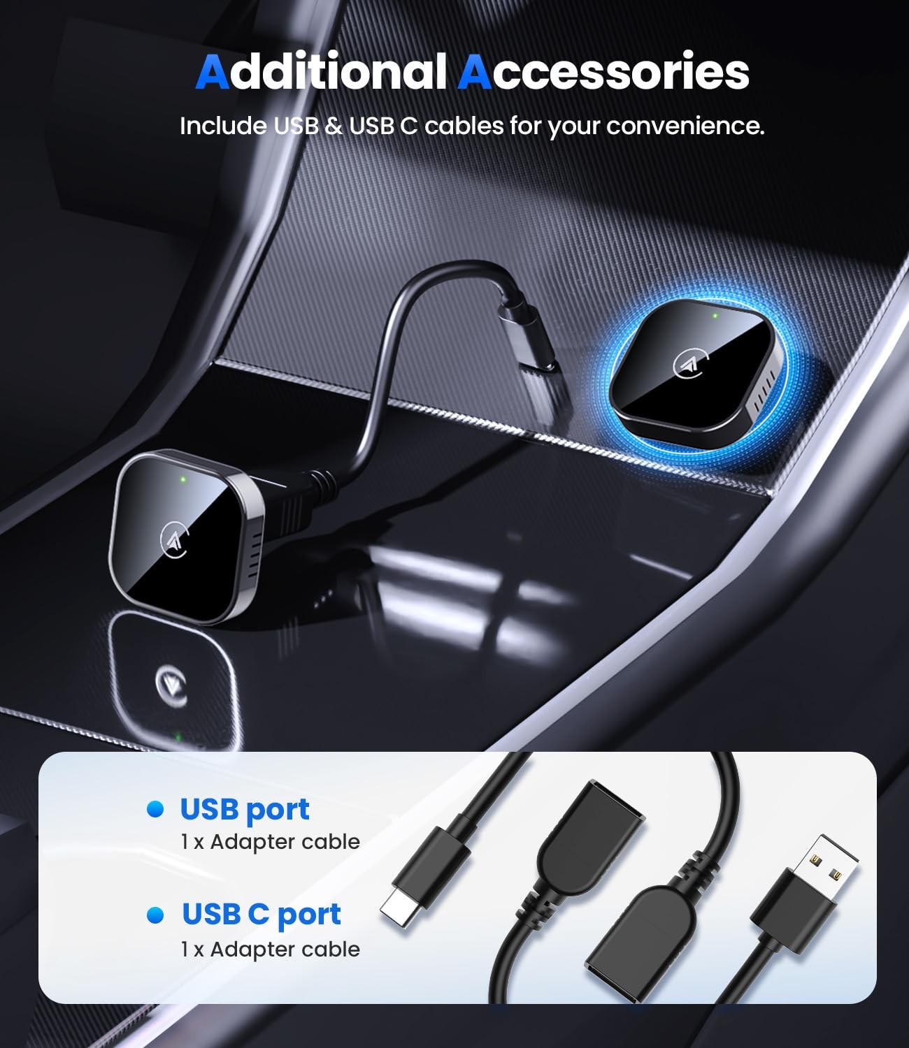 2 in 1 Wireless CarPlay Android Auto Adapter Plug Play Compact Car Upgraded