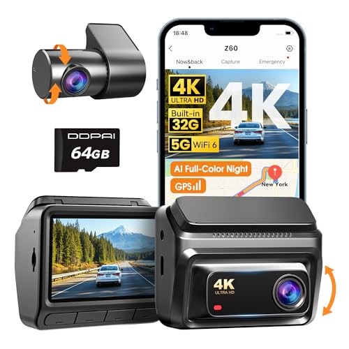 4K Dash Cam Front and Rear,Built-in 32G eMMC Dual Dash Car Camera,64GB Card