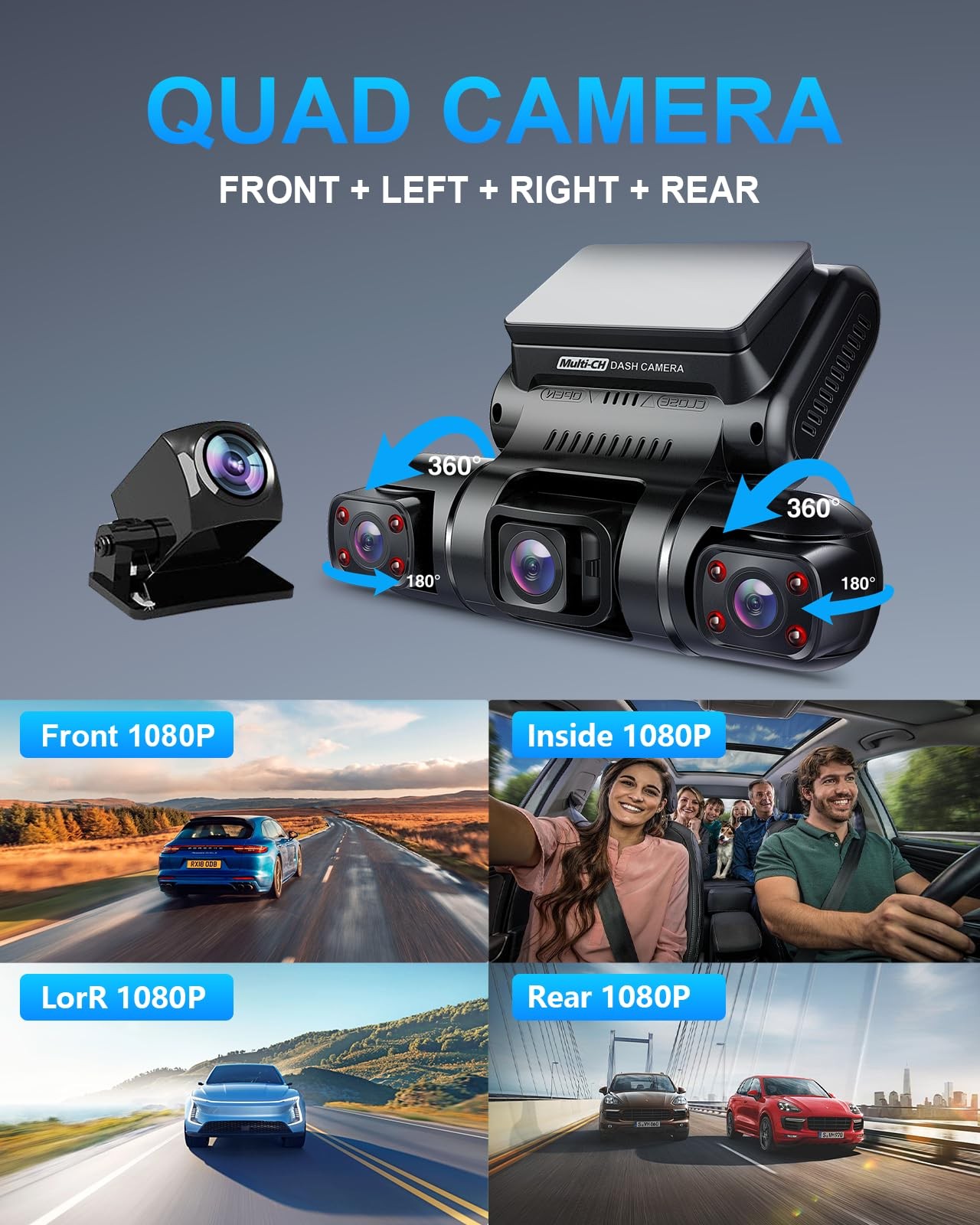 360 Degree View 4 Channel Dash Cam Front And Rear Inside Left Right Dash Camera