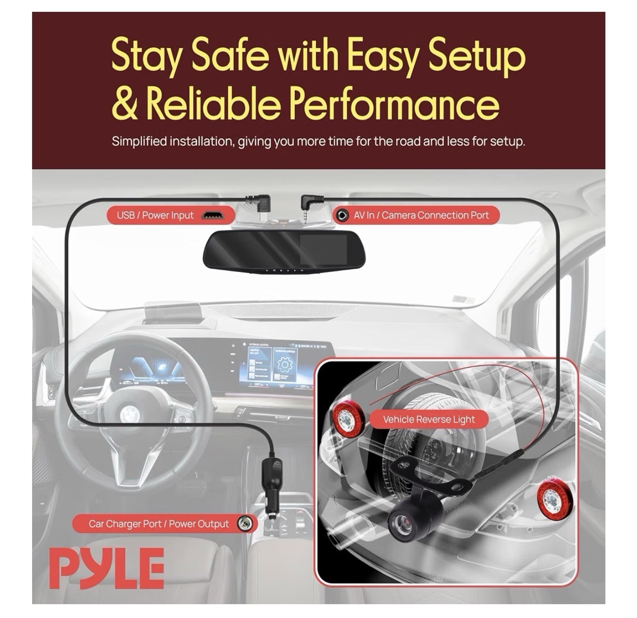 Pyle Dash Cam Front & Rear – HD 720p Dual Camera Car Video System, 4.5’’ Display