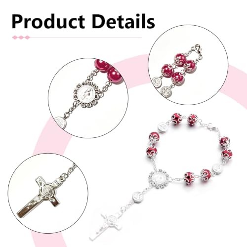 Car Rosary for Rearview Mirror, Personalized Cross Rosary Hanging Pendant, red