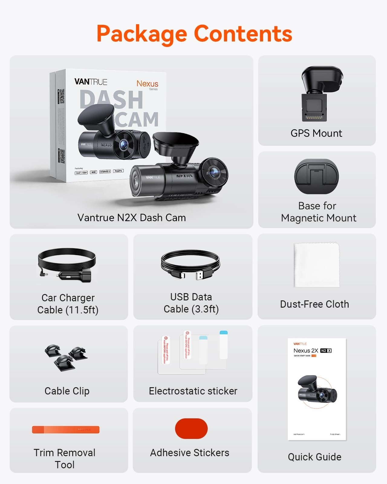 2.7K Dual Dash Cam with 5G WiFi, HDR Night Vision, GPS, G-Sensor, 24/7 Parking M