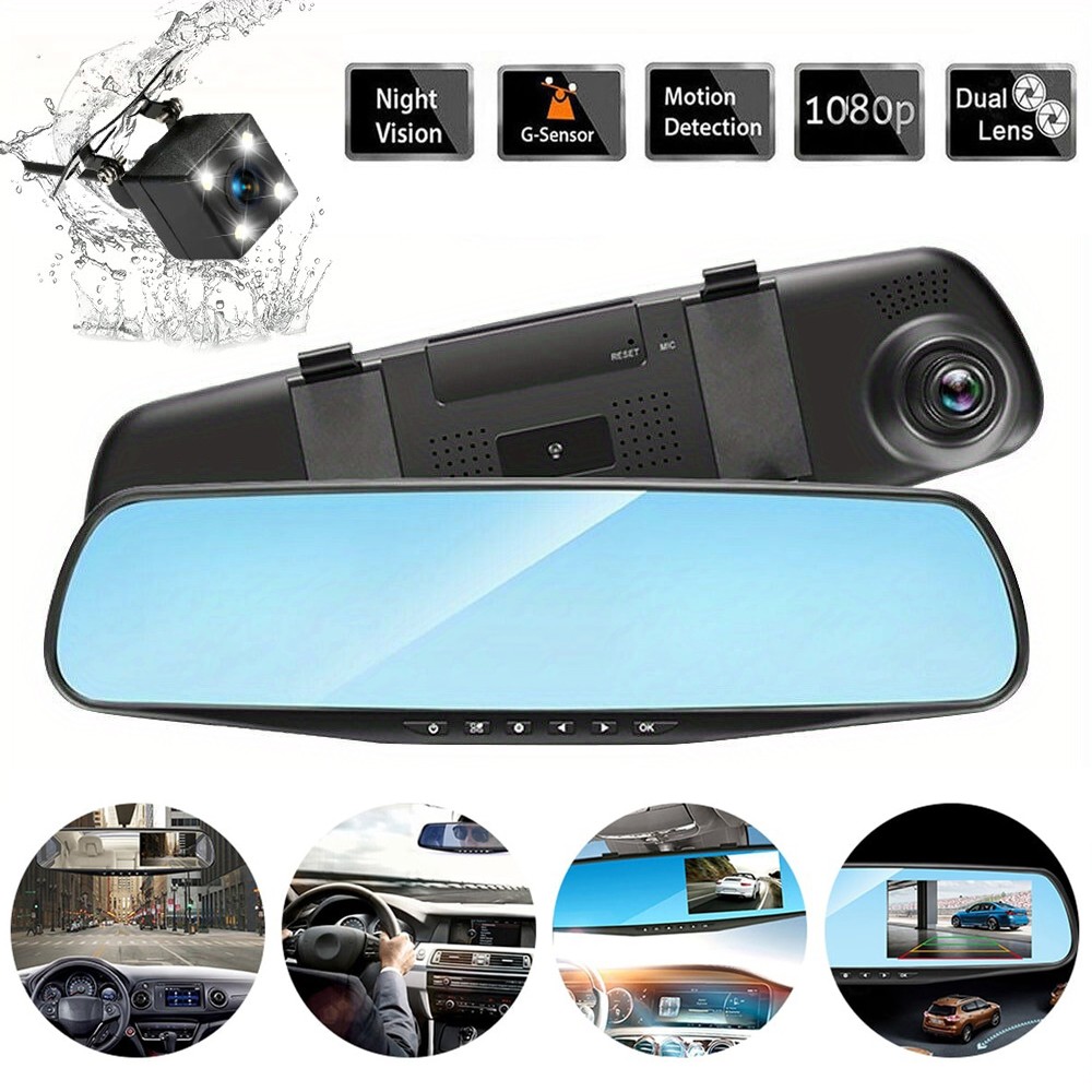 Dual Dash Cam Car Rear Mirror View Backup Dual Camera Car Video NEW