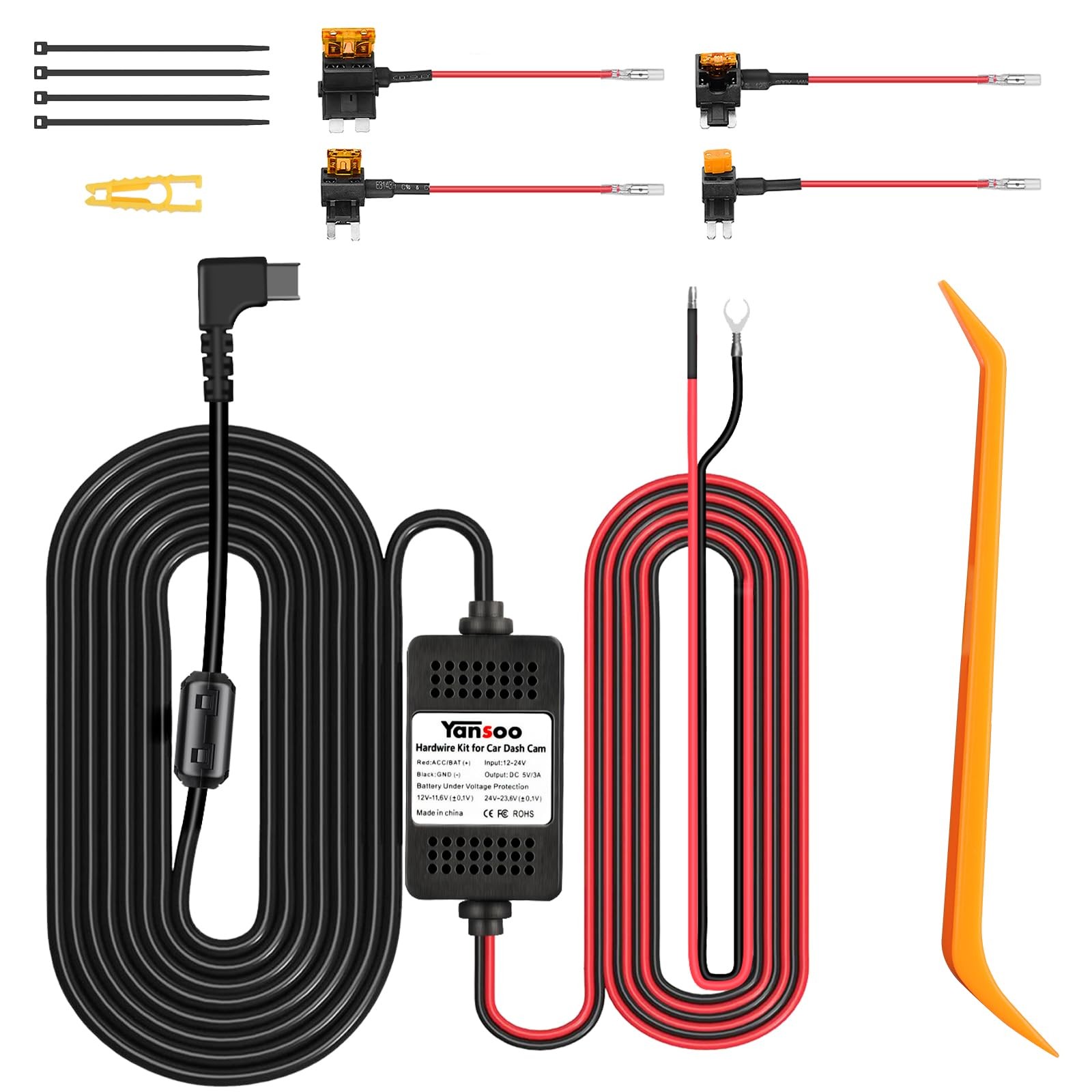 Dash Cam Hardwire Kit USB C,13ft Type-C Hard Wire Kit for Dash Camera,USB C H…