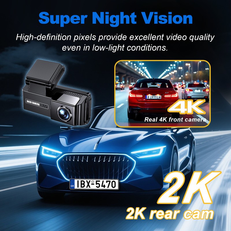 Dash Cam UHD 4K Front 2K Rear View GPS WIFI ADAS Car DVR Touch Screen Hardwire