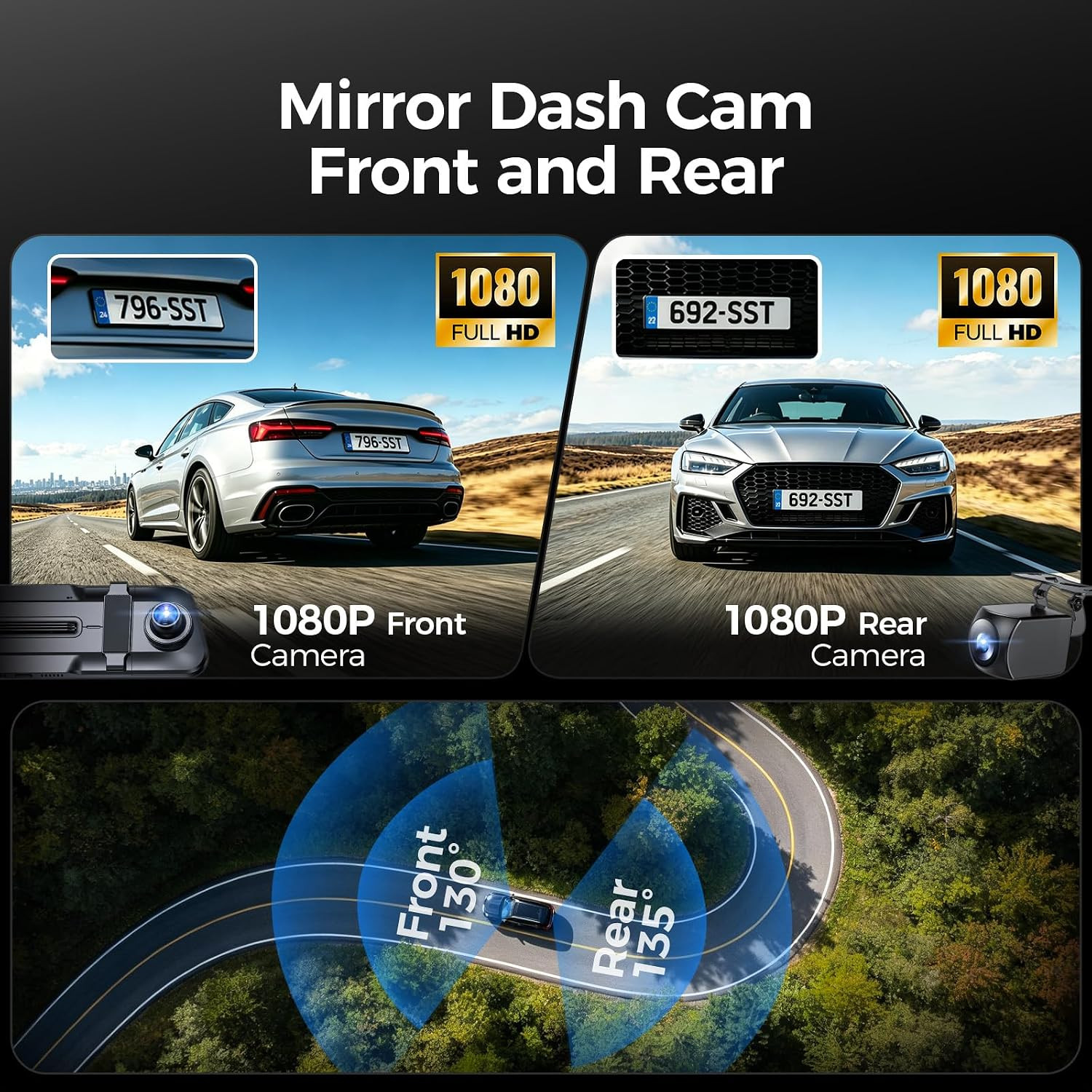 Mirror Dash Cam,Rear View Mirror Camera 10”, 1080P FHD Full Touch Screen Dash C