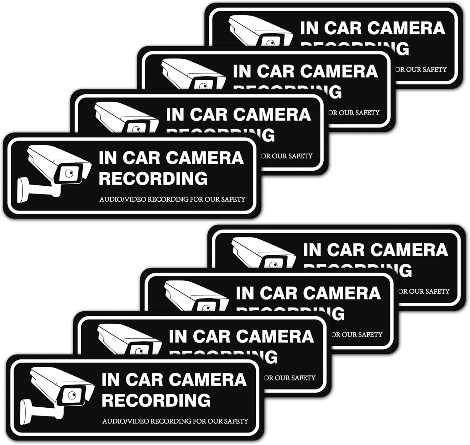 8 PCS in Car Camera Recording Signs, Self-Adhesive Durable Audio Video Recording