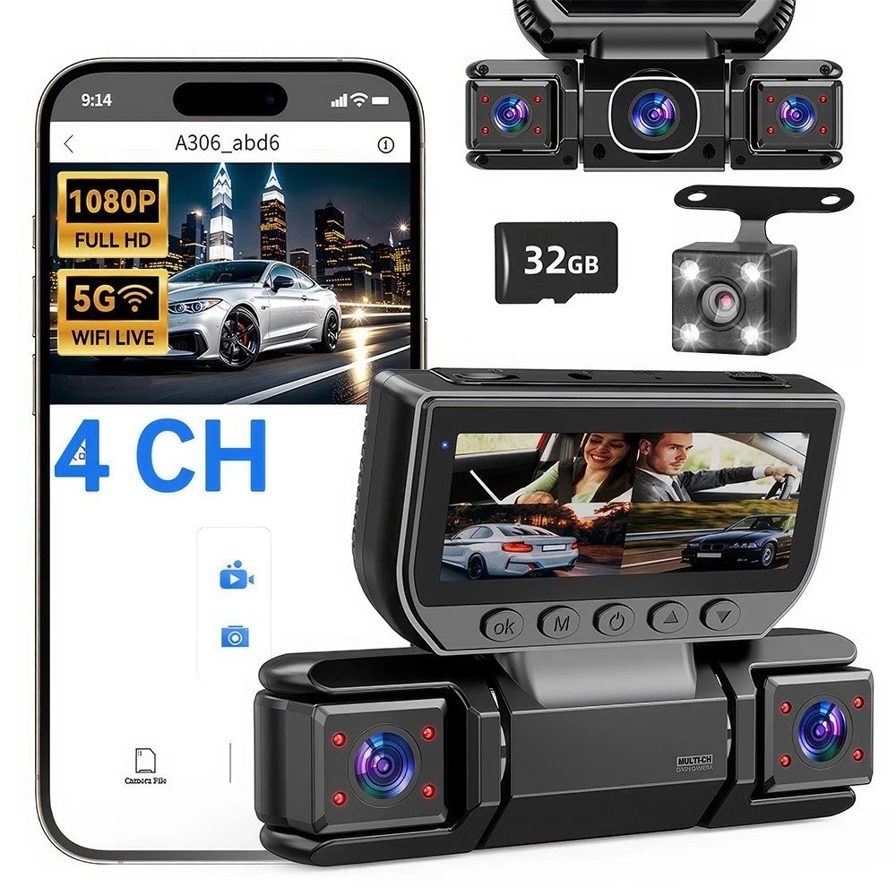 Dashcam Front and Rear Camera System,Rechargeable 360 1080P Dash Cam