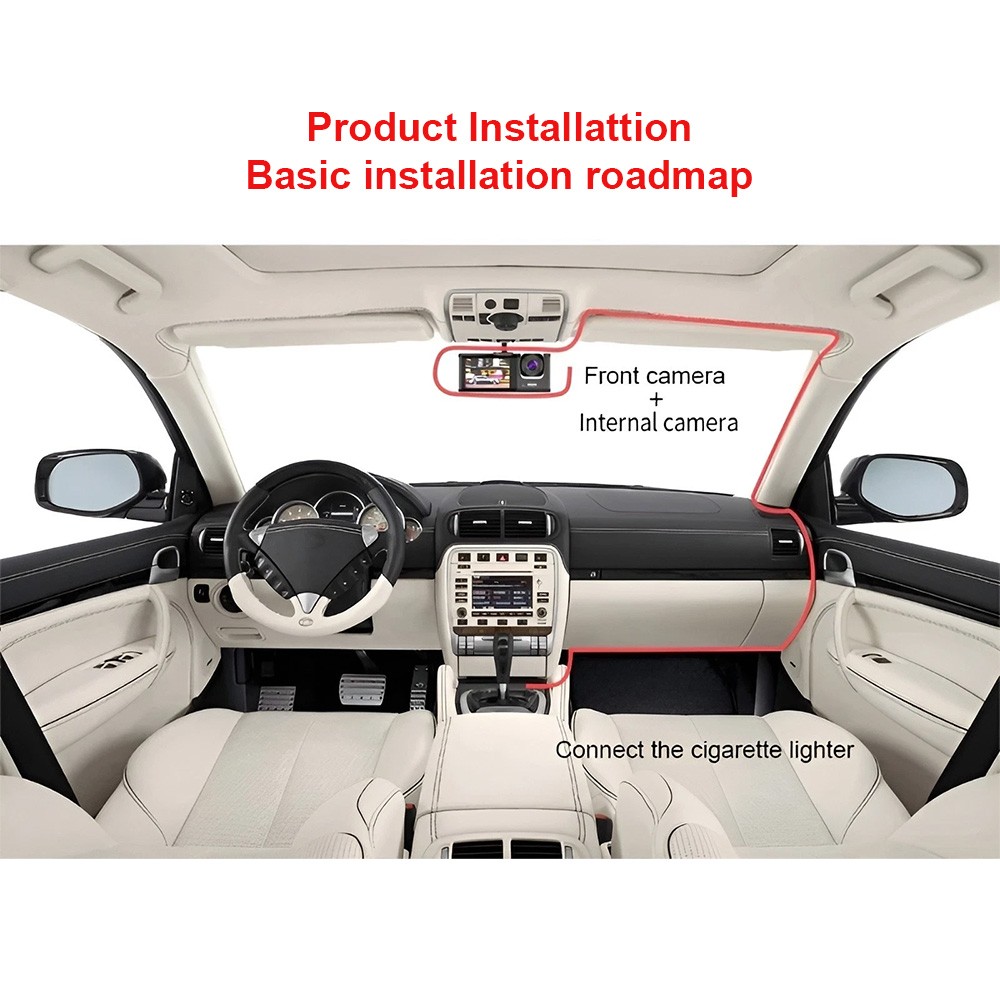 Car Dual Lens Dash Cam HD 1080P Front/Rear/Inside Video Recorder Camera G-Sensor