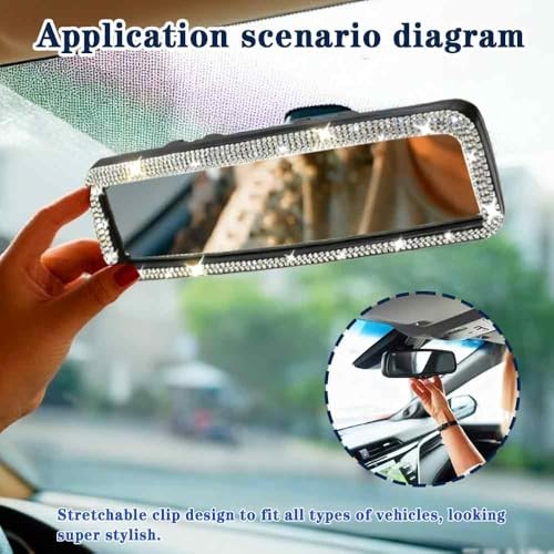 Hand-Set Diamond Car Accessories – Rearview Mirror & Bling Mirror for Women