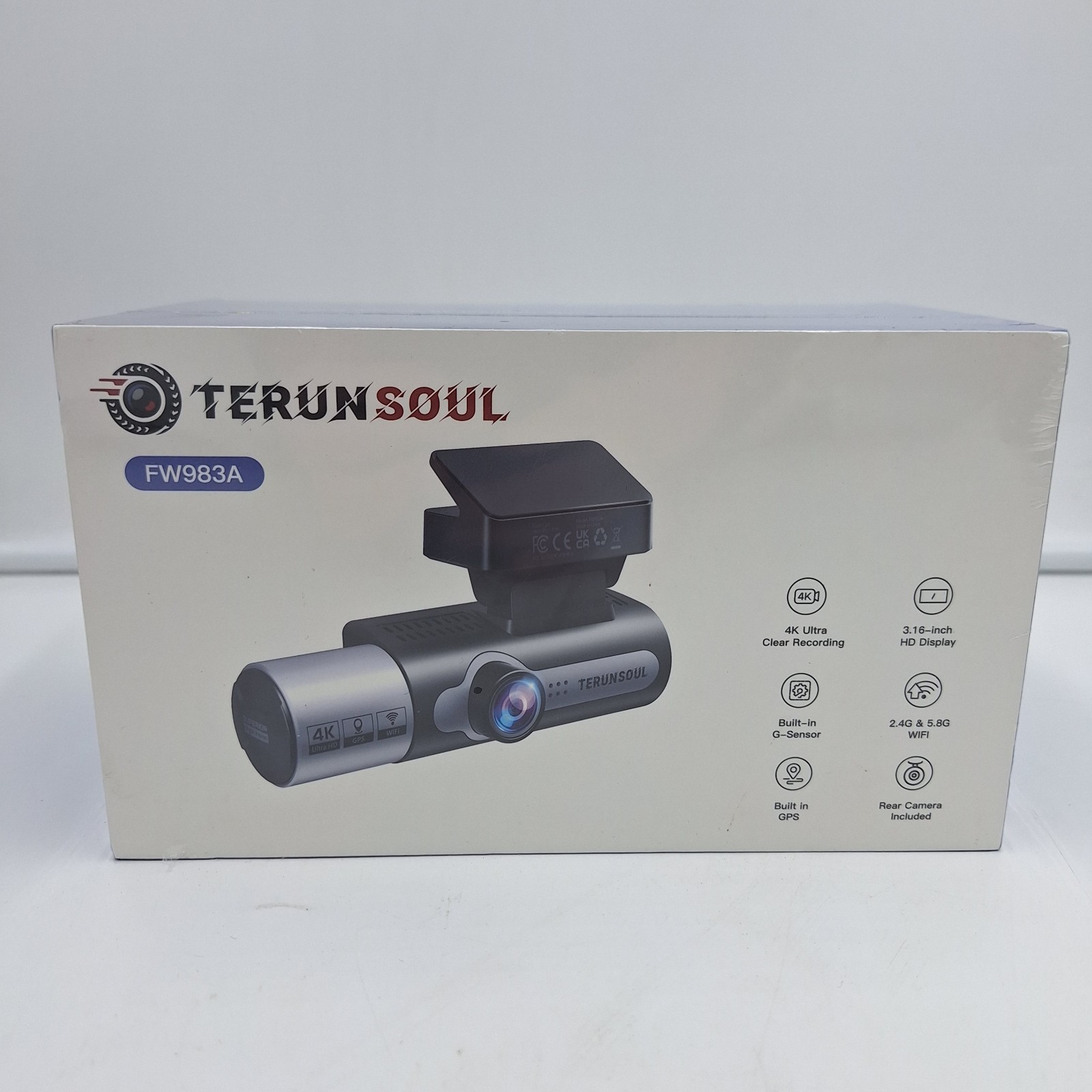 TERUNSOUL 4K Dash Camera Front Rear Cabin GPS WiFi New Factory Sealed