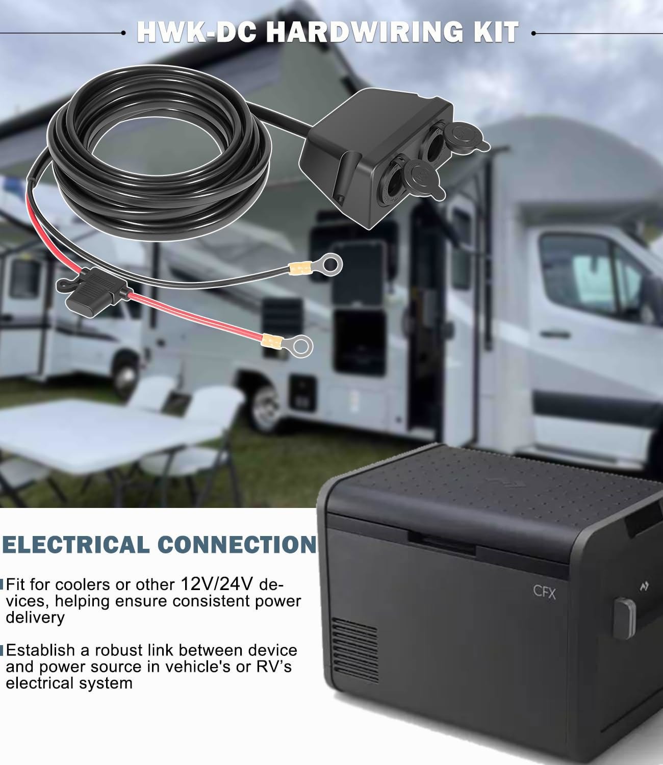 For Dometic – Direct Battery Power with Dual Sockets 20ft HWK-DC Hardwiring Kit