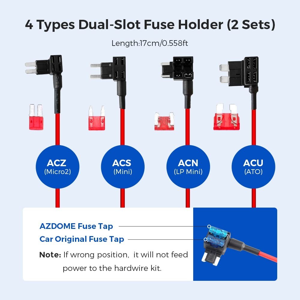 3-Lead Hardwire Kit Type-C USB for Dash Cam, 12ft with Fuse, 24H Parking Mode, 5
