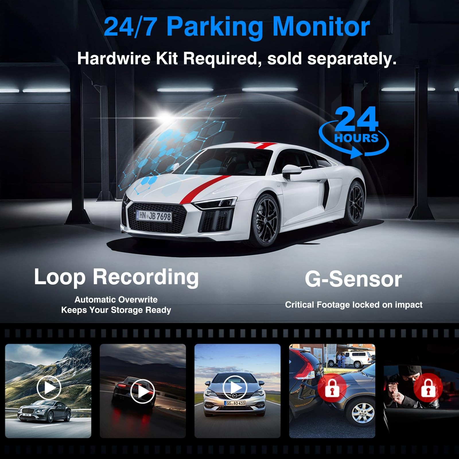 360 Degree View 4 Channel Mirror Dash Cam Detached Camera for Cars，Dash Cam F…