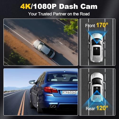 NEZION DASH CAMERA, 4K/1080P DASH CAMERA FRONT AND REAR BUILT-IN 5GWIFI – BLACK
