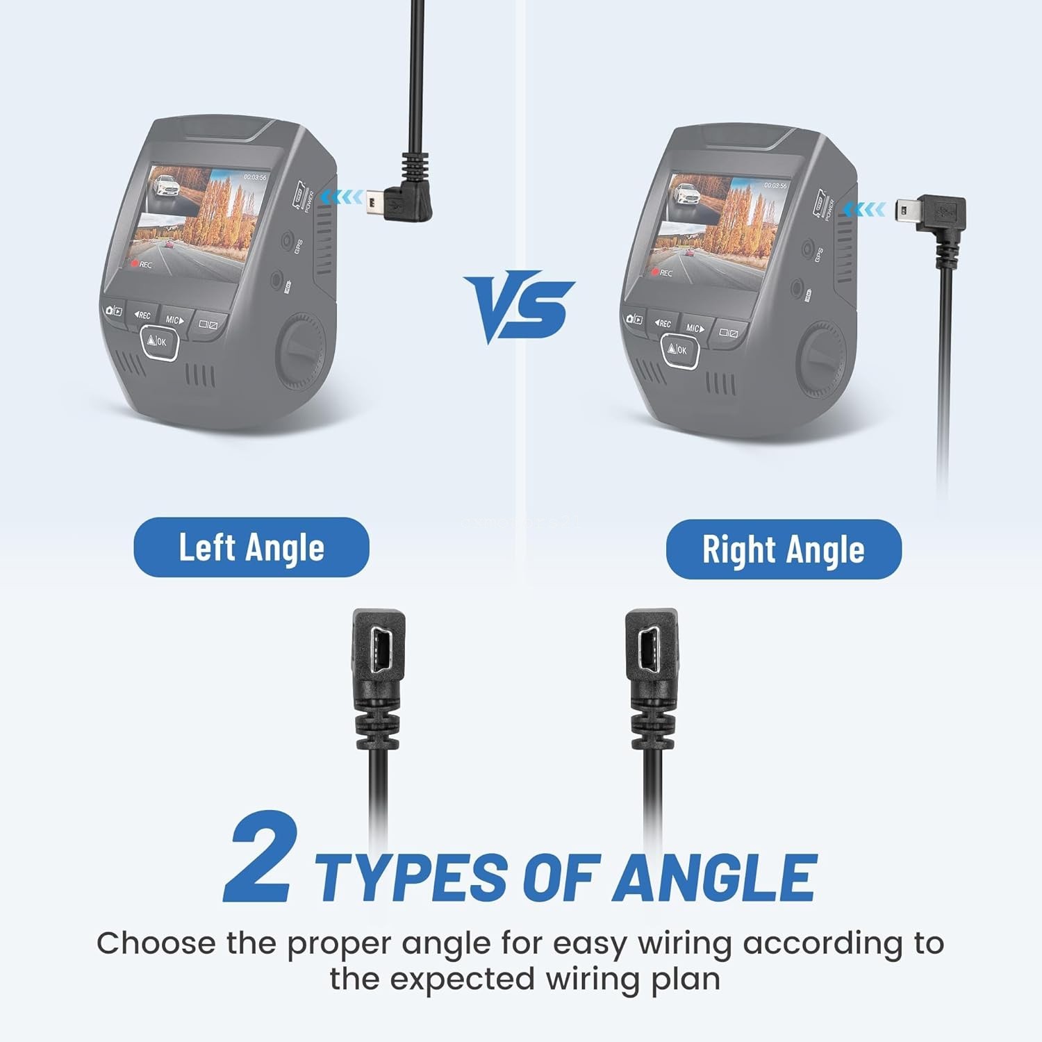 Mini-B Dashcam Charging Cord Right Angle for Byakov S6 CHORTAU B-T13 B-T19 B-T20