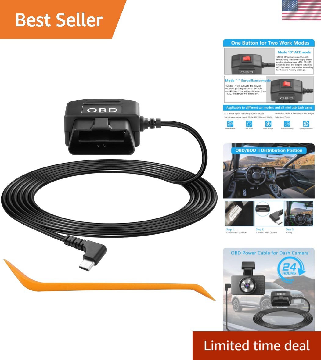 Type C Dash Cam Hardwire Charger with Low Voltage Protection – 11.5FT Length