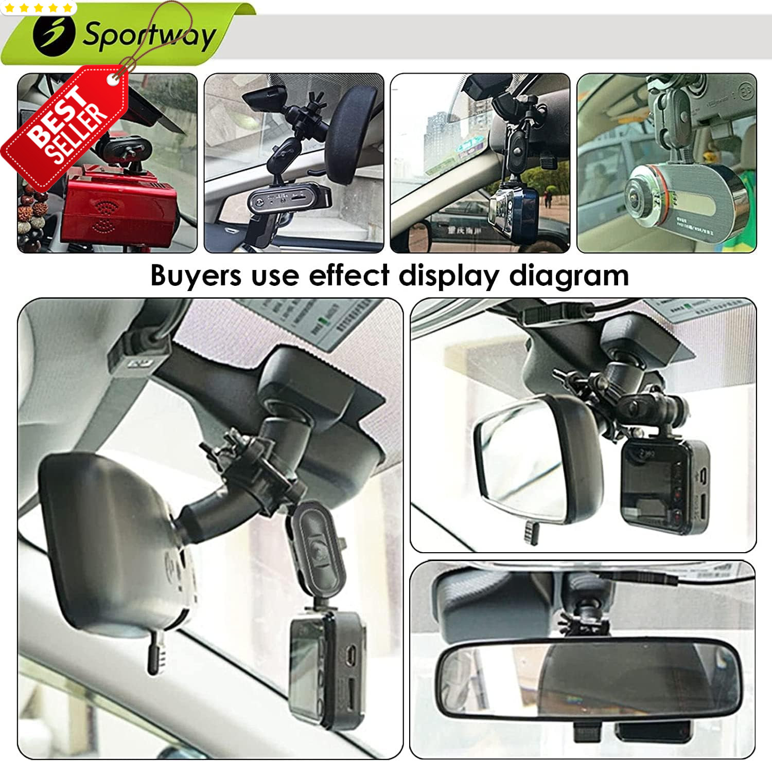 Dash Cam Mirror Mount Holder Adjustable Joints Fits Most Cameras – US