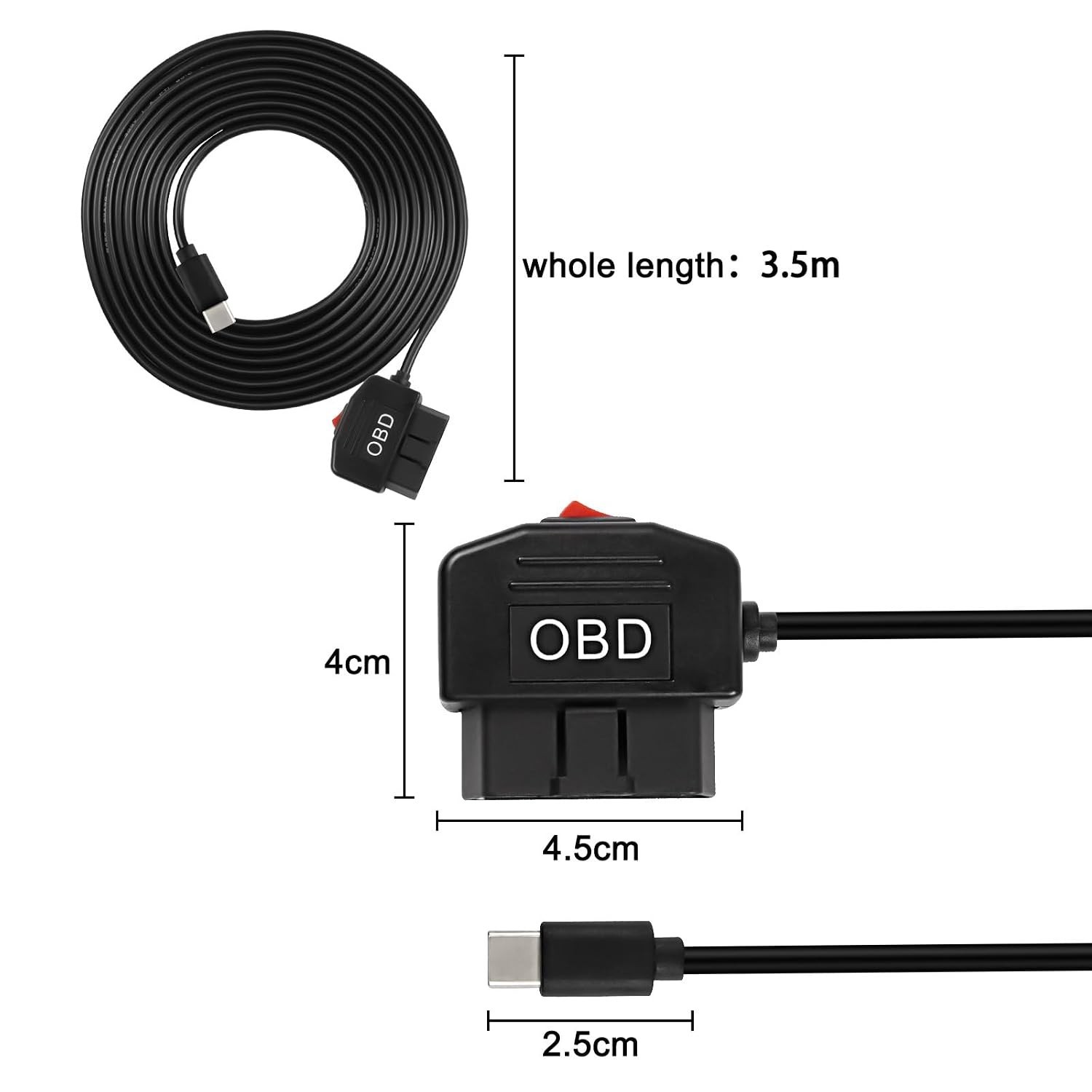 Dash Camera Power Adapter – 3.5M Type C OBD Cable with Intelligent Power Control