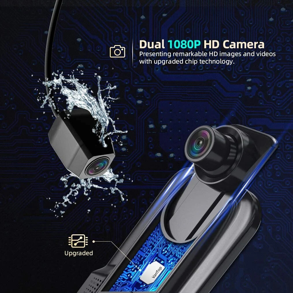 10 Inch Full HD Mirror Dual Dash Camera Car (Front & Rear) G-Sensor Waterproof