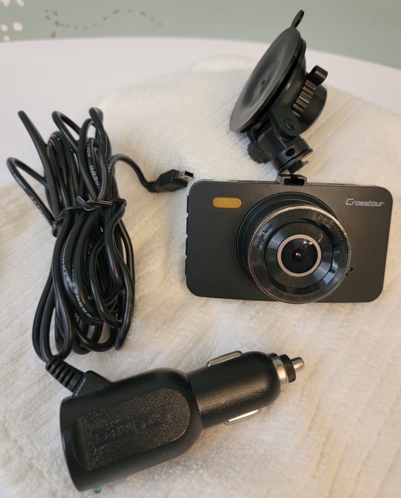Crosstour Car Dashcam Wide Angle Lens w/Window Mount and Power Cable
