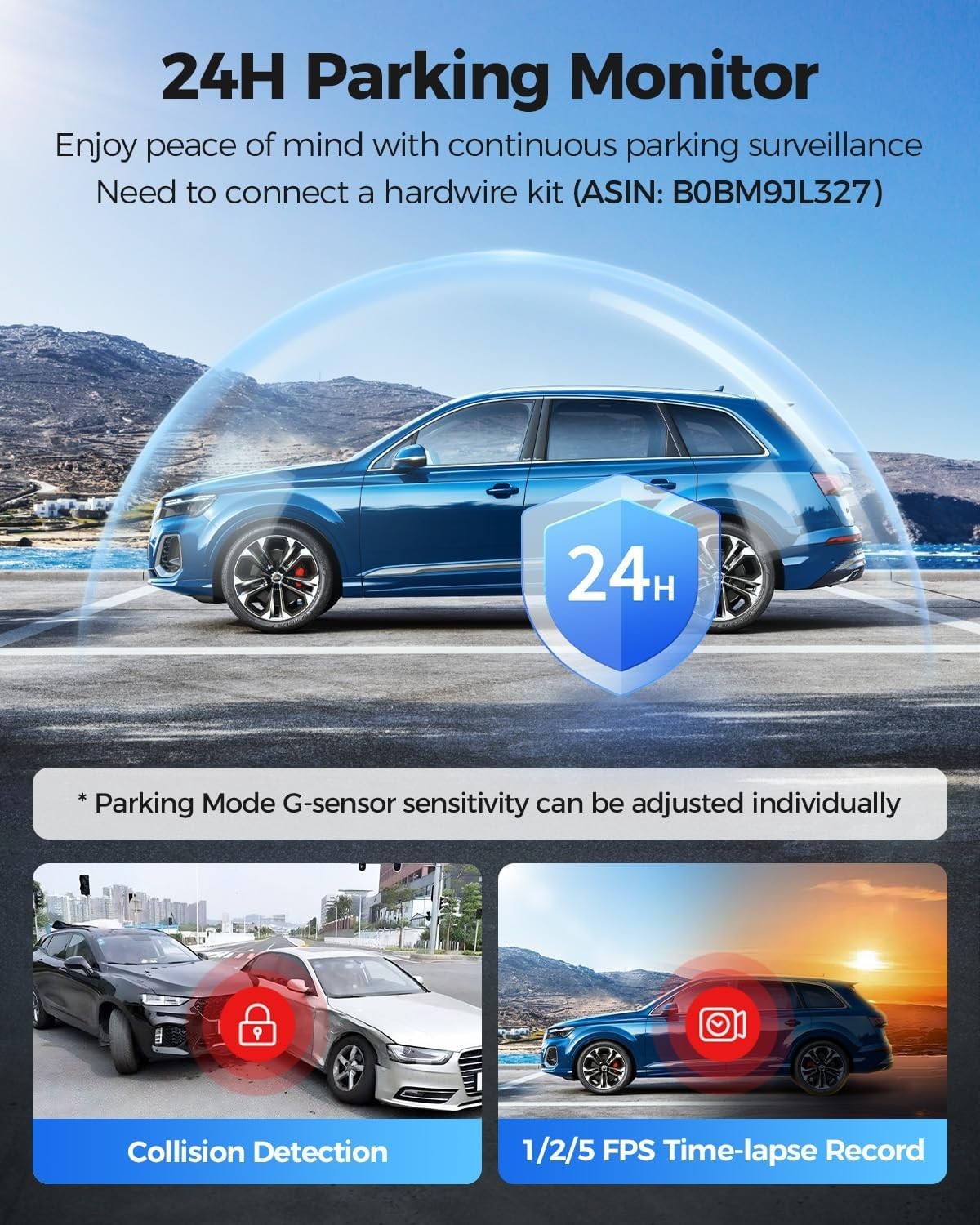 AZDOME PG17 Max 12″ Mirror Dash Cam GPS WiFi6 4K+2.5k Front & Rear 64GBCARD FREE