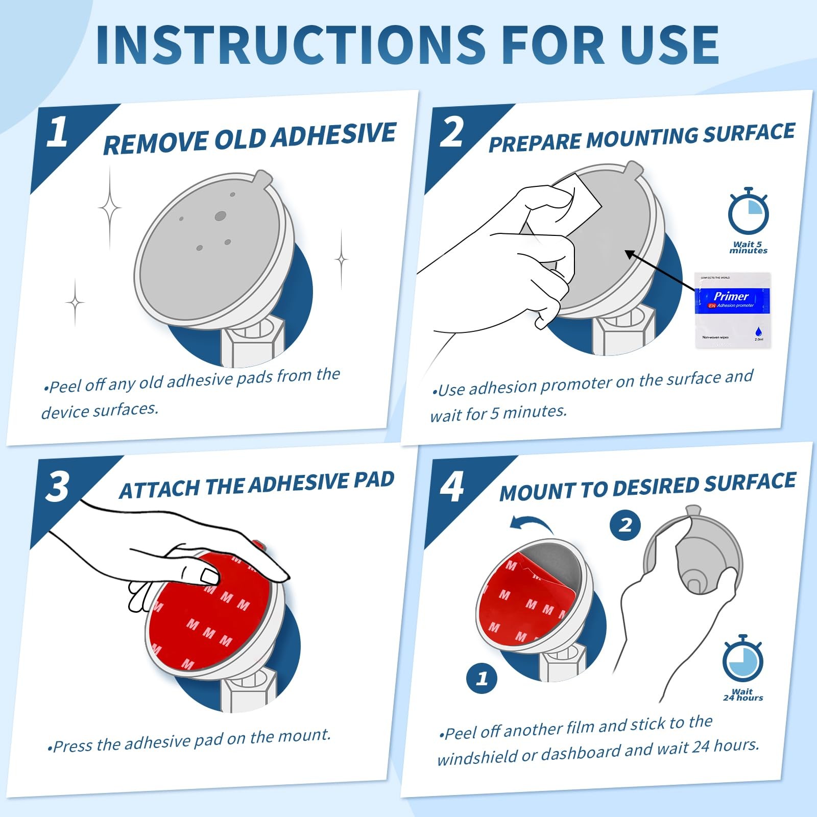 Dash Cam Adhesive Pads Heat Resistant Windshield Mount Tape Fasteners 6 Pcs Set