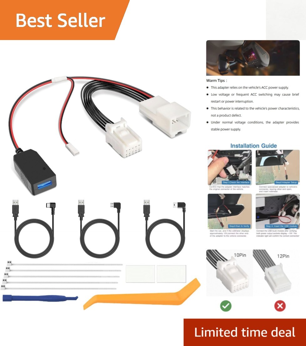 Multi-Device DashCam Power Adapter for Toyota & Subaru – Type B Hidden Install
