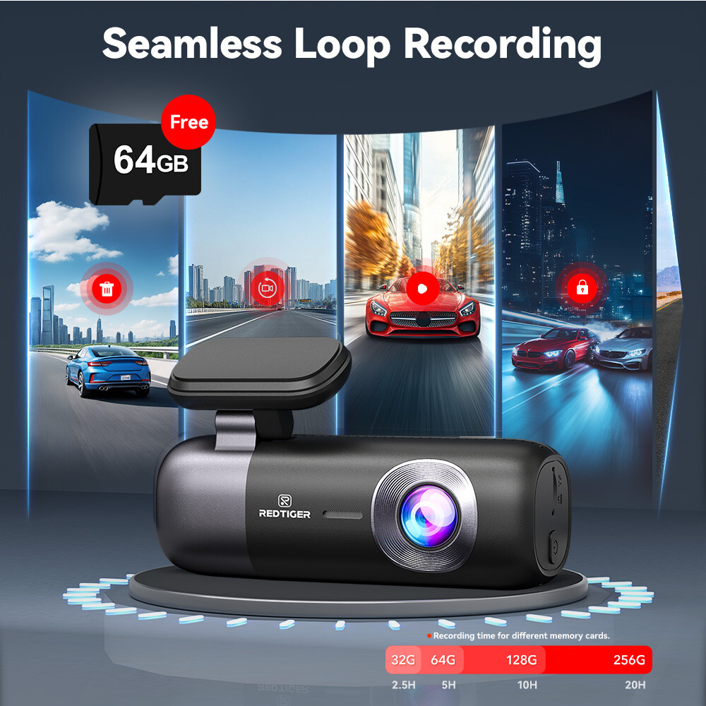 REDTIGER Dash Cam 4K Front and Rear Dash Camera WiFi GPS with Free 32GB SD Card