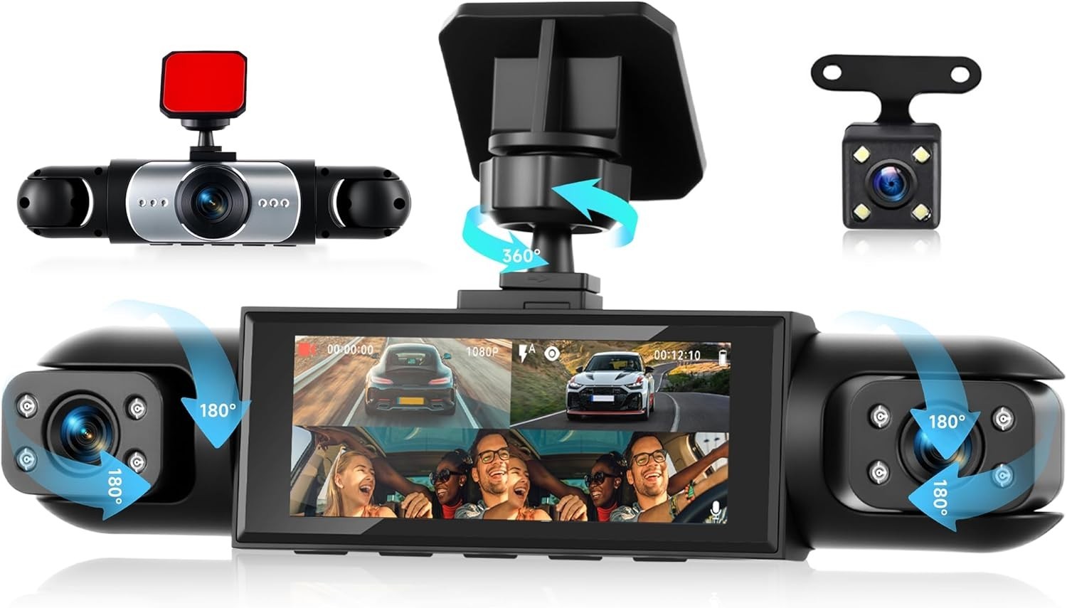 4 Channel 360° Dash Camera Front and Rear Inside Left Right, 3.16 Inch Dash Cam