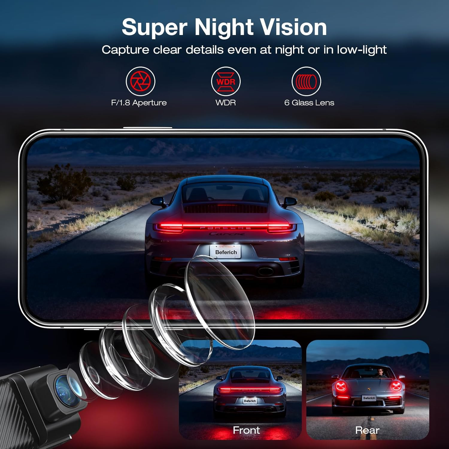 4K+2.5K Dash Cam Front and Rear, Built-In GPS, 5.8G Wifi, Free 64GB Card Include