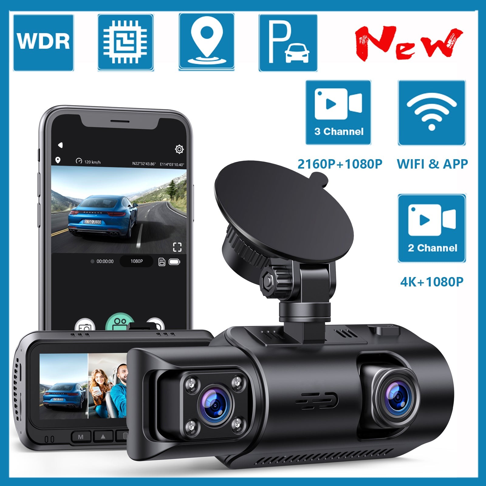 TOGUARD 4K Dual Dash Cam WiFi GPS Front and Inside Car Camera Car DVR Recorder