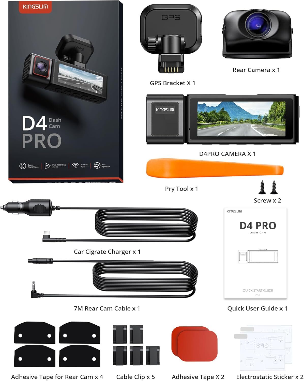 D4PRO Dash Cam Front and Rear – 4K + 2K Dual Car Dashcam with WiFi GPS Dash C.