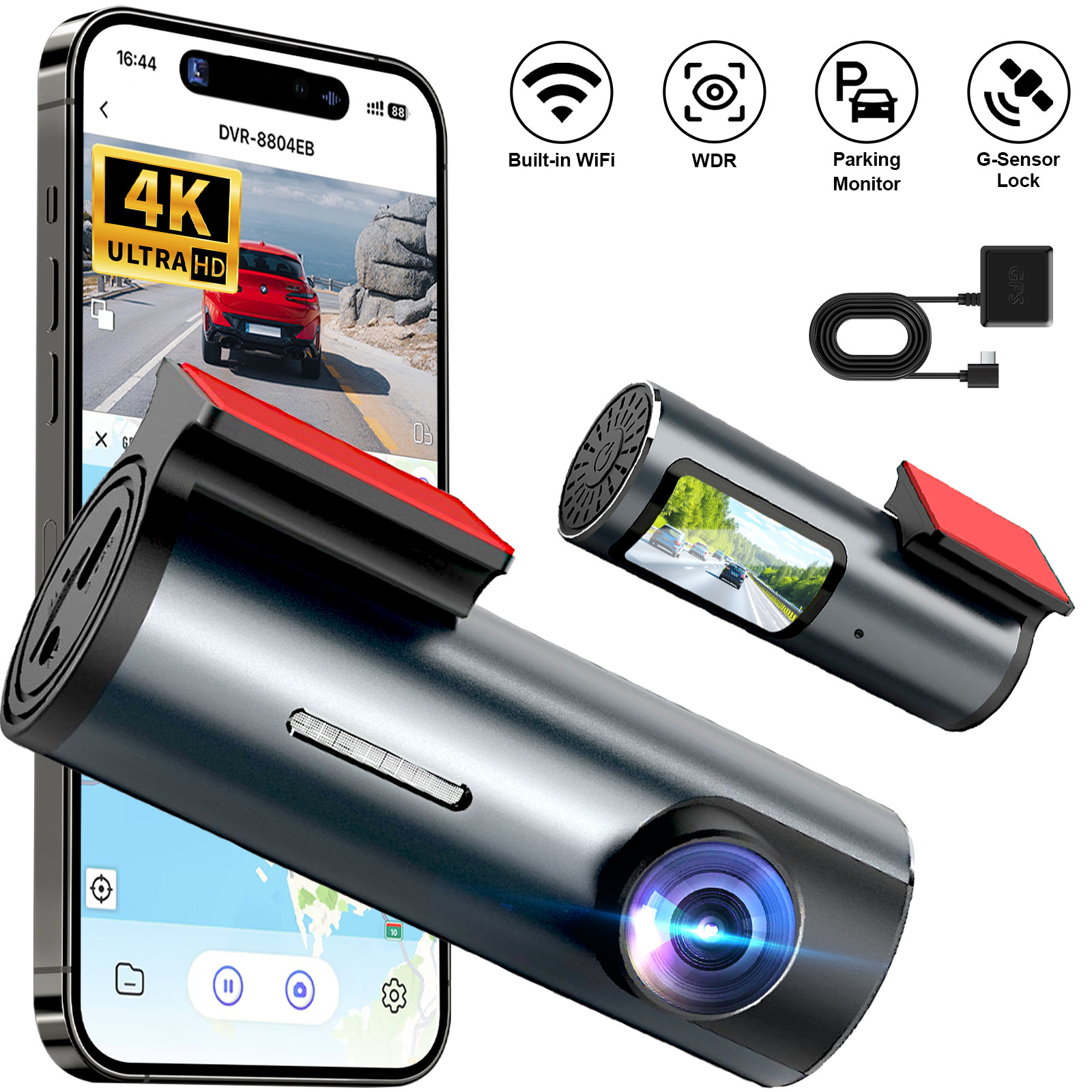 4K GPS Dashcam with Parking Surveillance Recording Vehicle Night Vision Camera