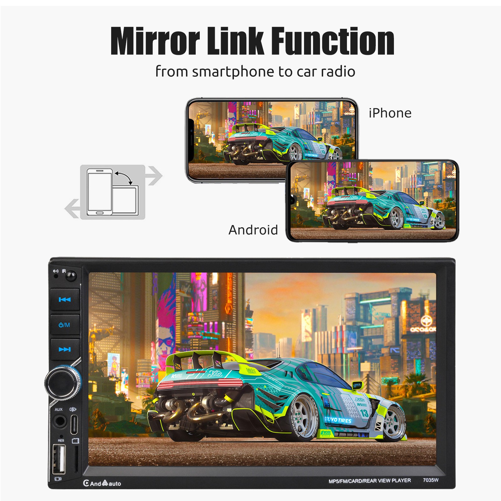 7″ 2 DIN Android Auto Car Stereo Wireless CarPlay Bluetooth FM Radio with Camera