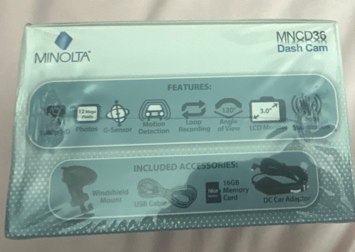 Minolta MNCD36 HD Dash Cam 1080P, 3″ LCD Screen, 16GB Memory Card Mount for Cars