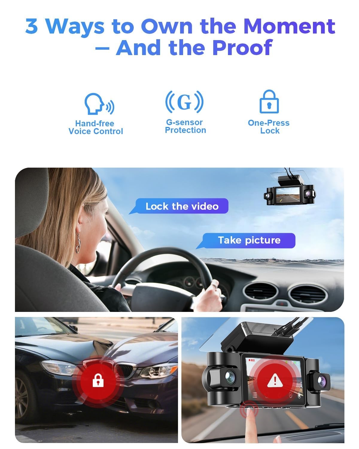 4K 360° Dash Cam, 4-Channel Car Camera, Full Coverage with GPS, Wi-Fi, Night Vis