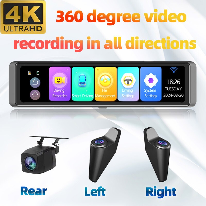 4 Channels 4K 360 Degree Rearview Mirror WIFI Car Camera Recorder ADAS BDS DVR