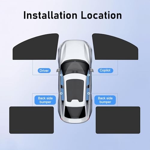 4PCS Car Window Shades with Magnets, Strongout Front Rear Side 4 PCS Black