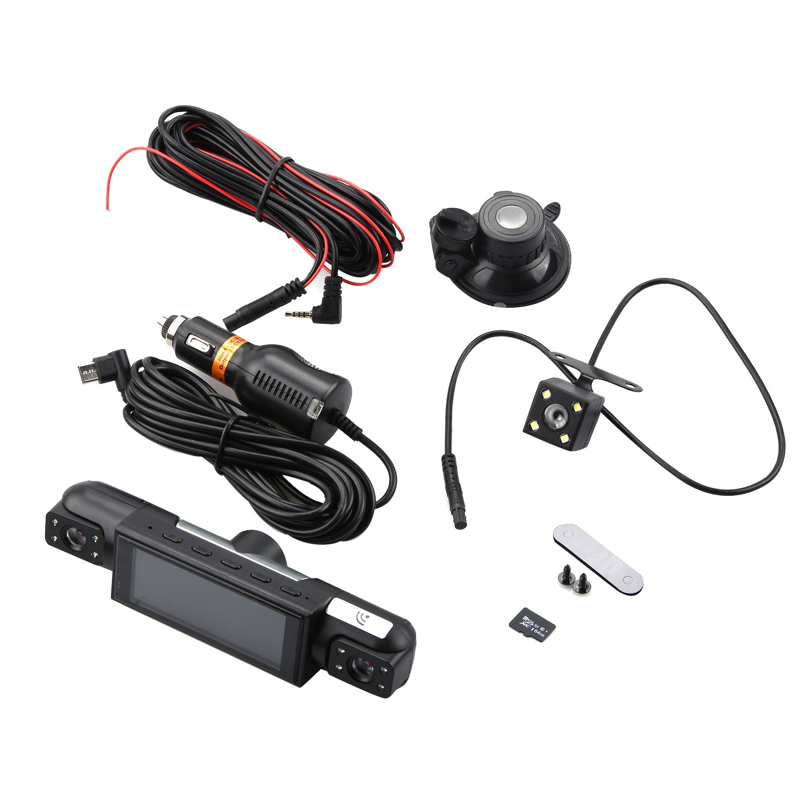 4 Camera 1080P Dash Cam Front Rear Cabin Left Right 64GB Card 3.16 IPS Screen