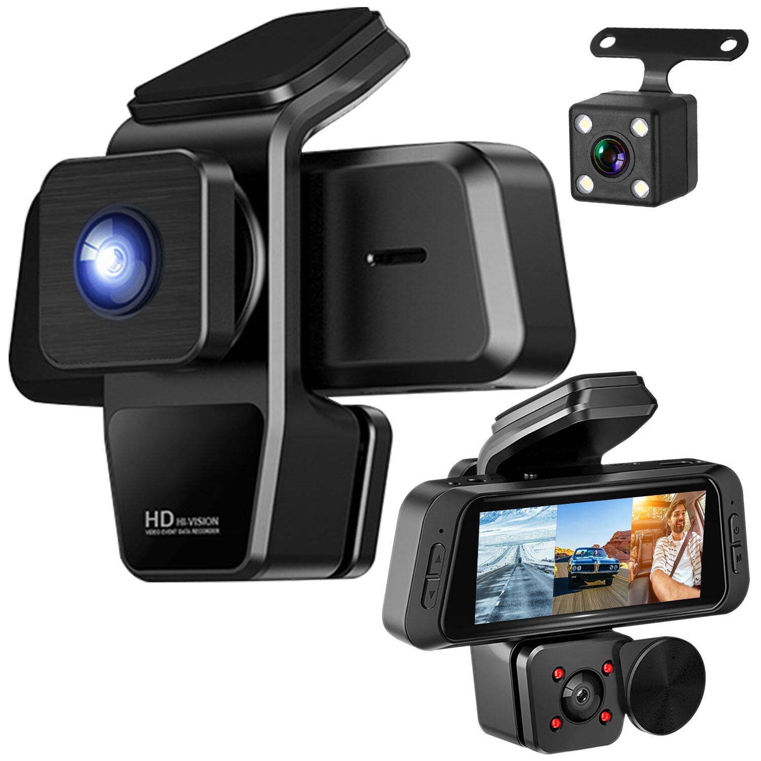 1080P FHD Dash Cam With 3 ChannelsWiFi Dash Cam 170° Wide Angle Motion Detection