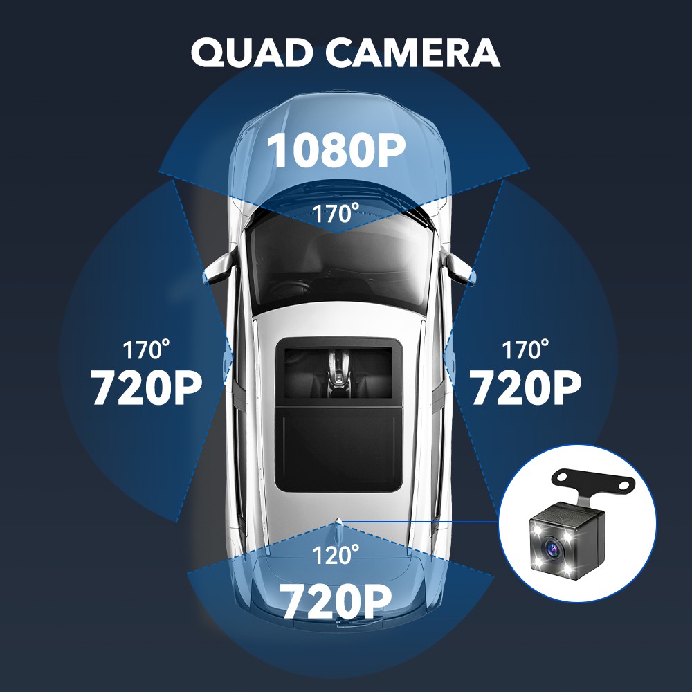 4 Lens Dash Cam FHD 1080P 4 Lens Front Rear Inside Driving Recorder Night Vision