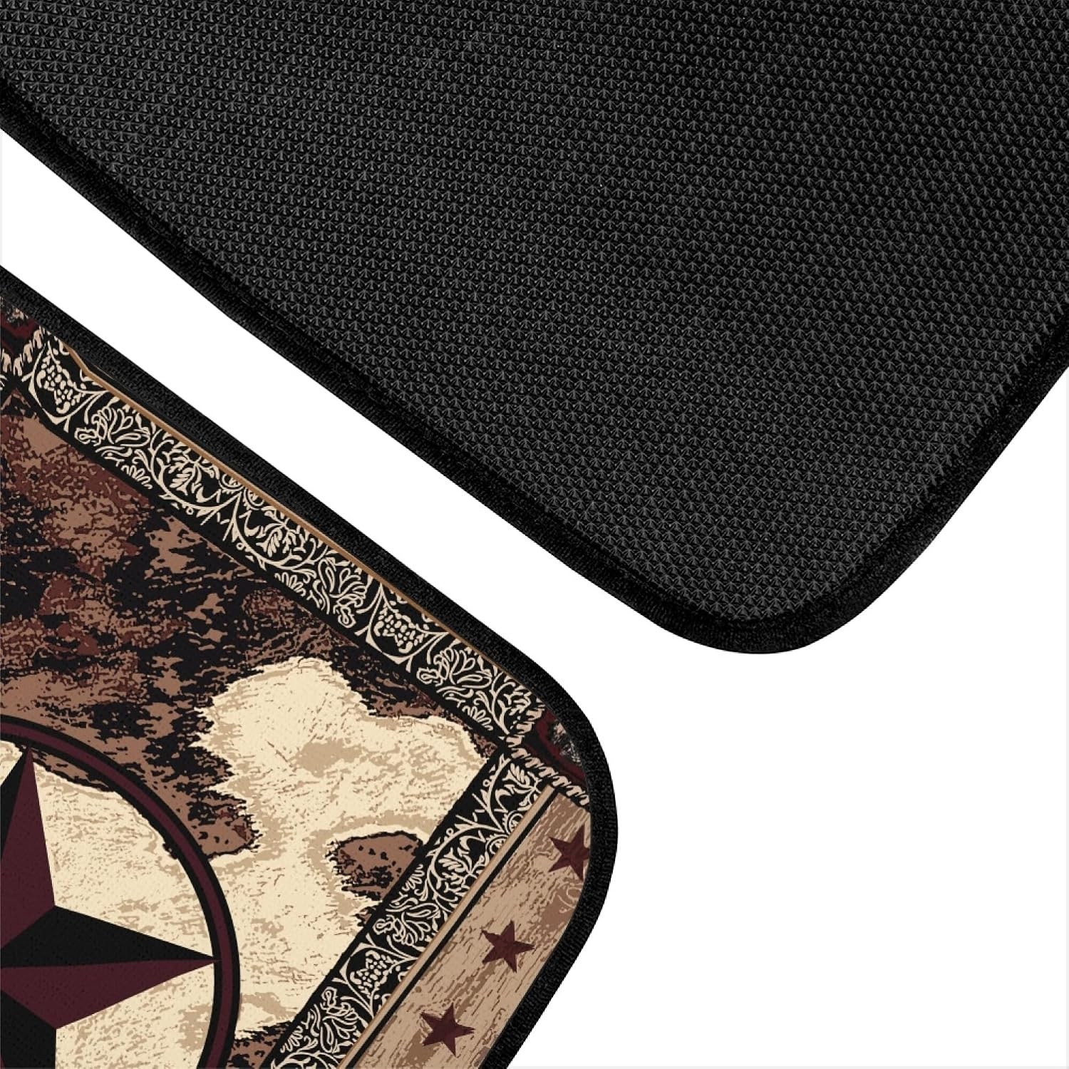Western Car Floor Mats Set of 4 Vintage Style Stars on Wood Panel Brown Beige