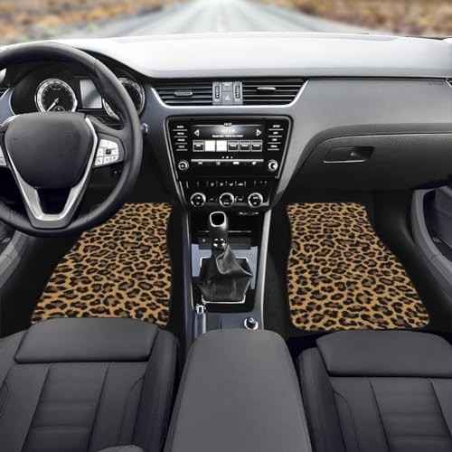 Leopard Print Car Floor Mats Set of 4,Cheetah Wild Leopard Animal Striped Brown