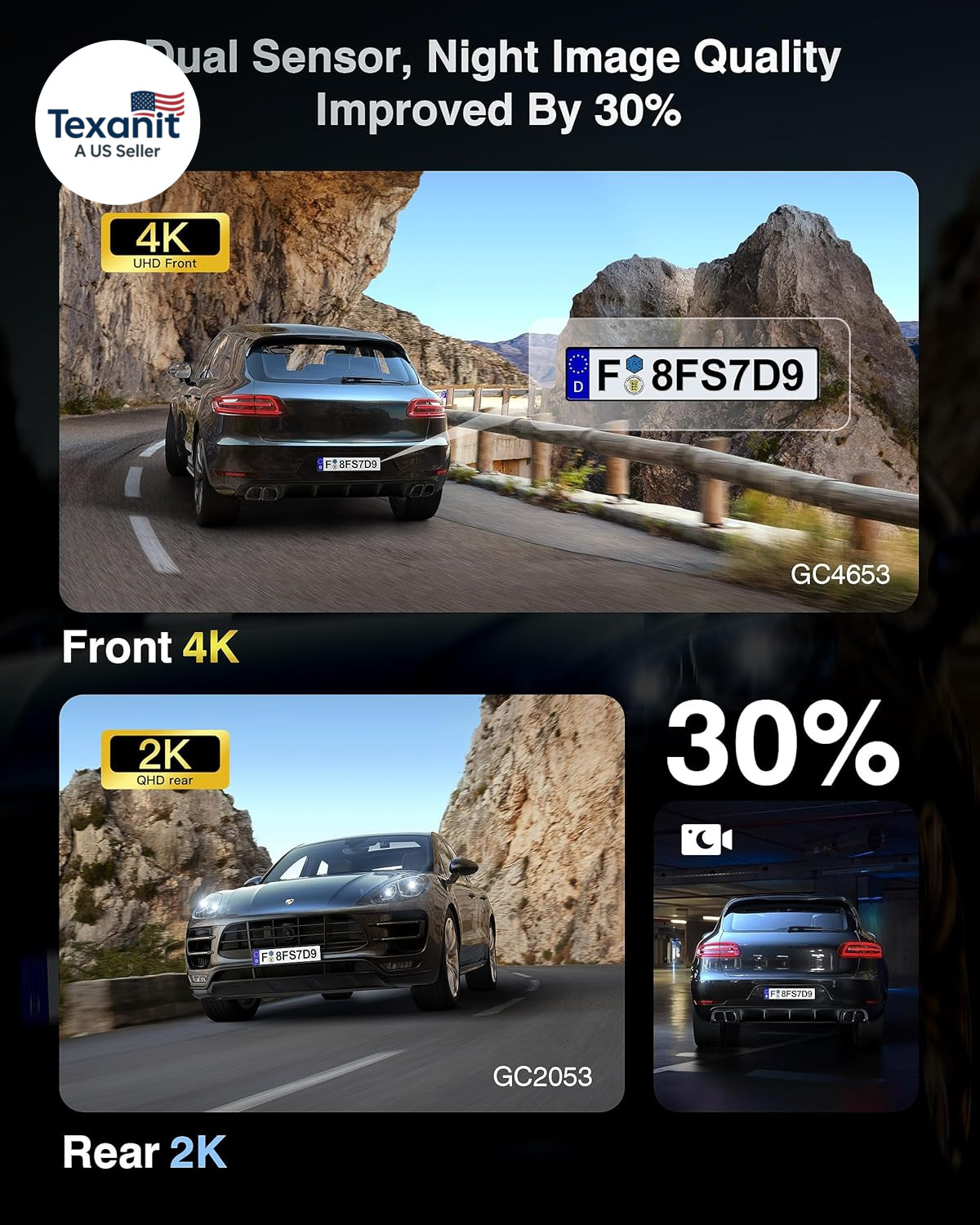 Dash Cam Front and Rear, 4K+2K Recording Dash Camera for Cars, Night Vision with