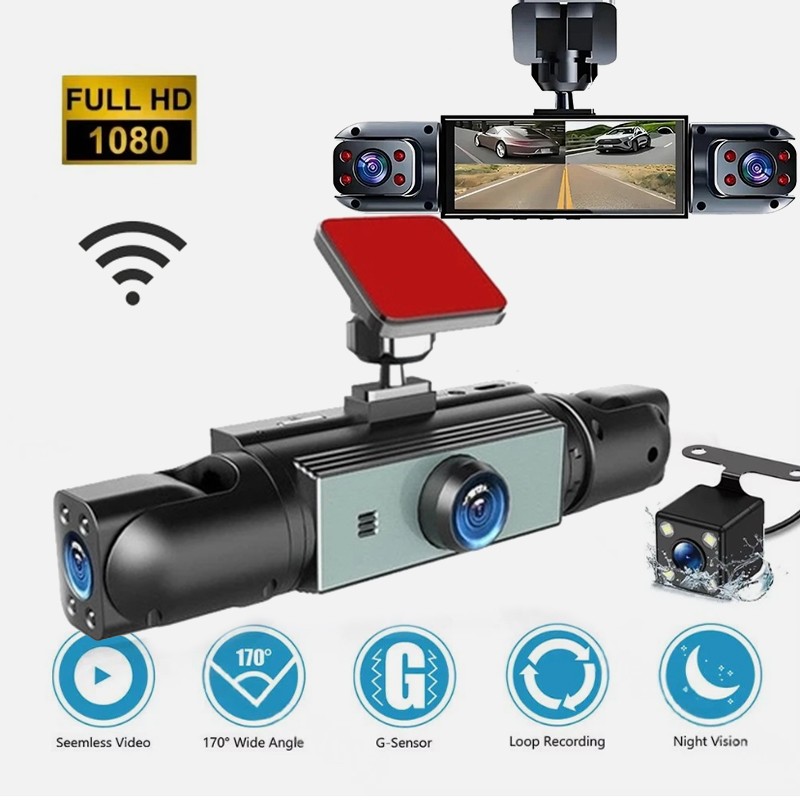 4 Channel Wifi Dash Cam 1080P HD Driving Recorder G-Sensor Car Front+Rear Camera