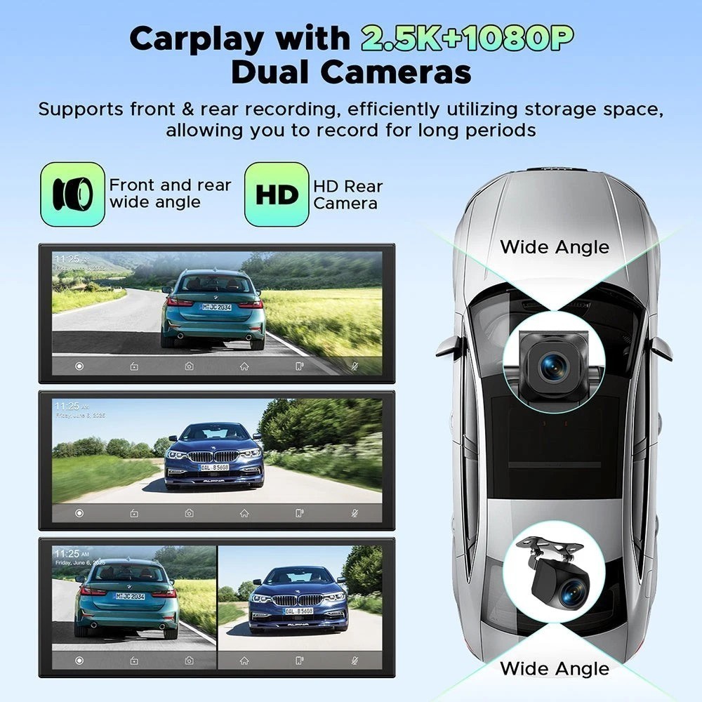 11.26″ Dash Cam Portable Wireless Apple CarPlay Android Auto Touch Screen Radio