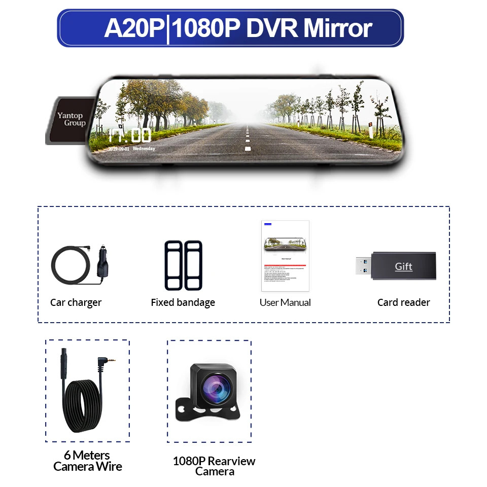 Acceo 10″ Car DVR Mirror Dash Cam Dual 1080P Front Rear Night Vision Camera