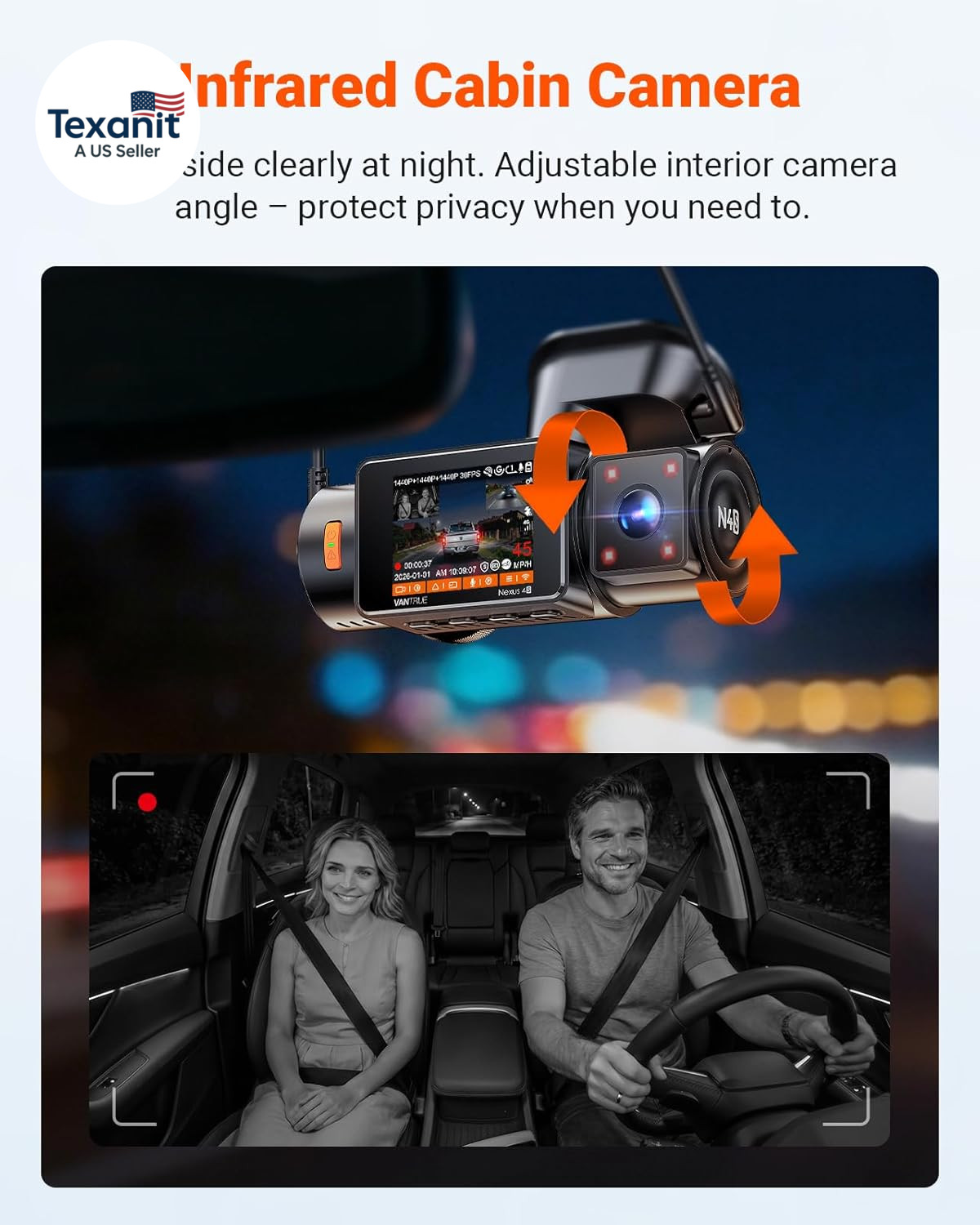 New N4S 3 Channel Dash Cam, STARVIS 2 Night Vision, Front Rear inside Dashcam fo