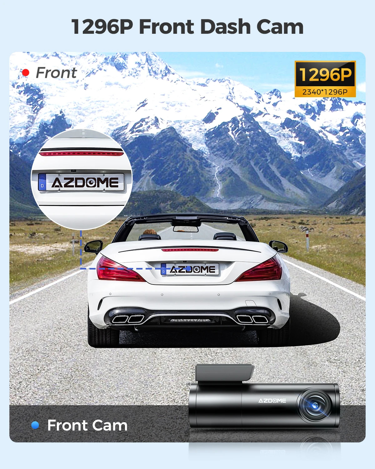 AZDOME Dash Cam 1296P WiFi Voice Control Car Dashcam Night Vision Loop G-Sensor